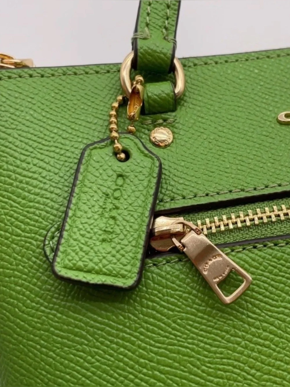 Coach Green Pebbled Leather Mini Satchel with Crossbody Strap